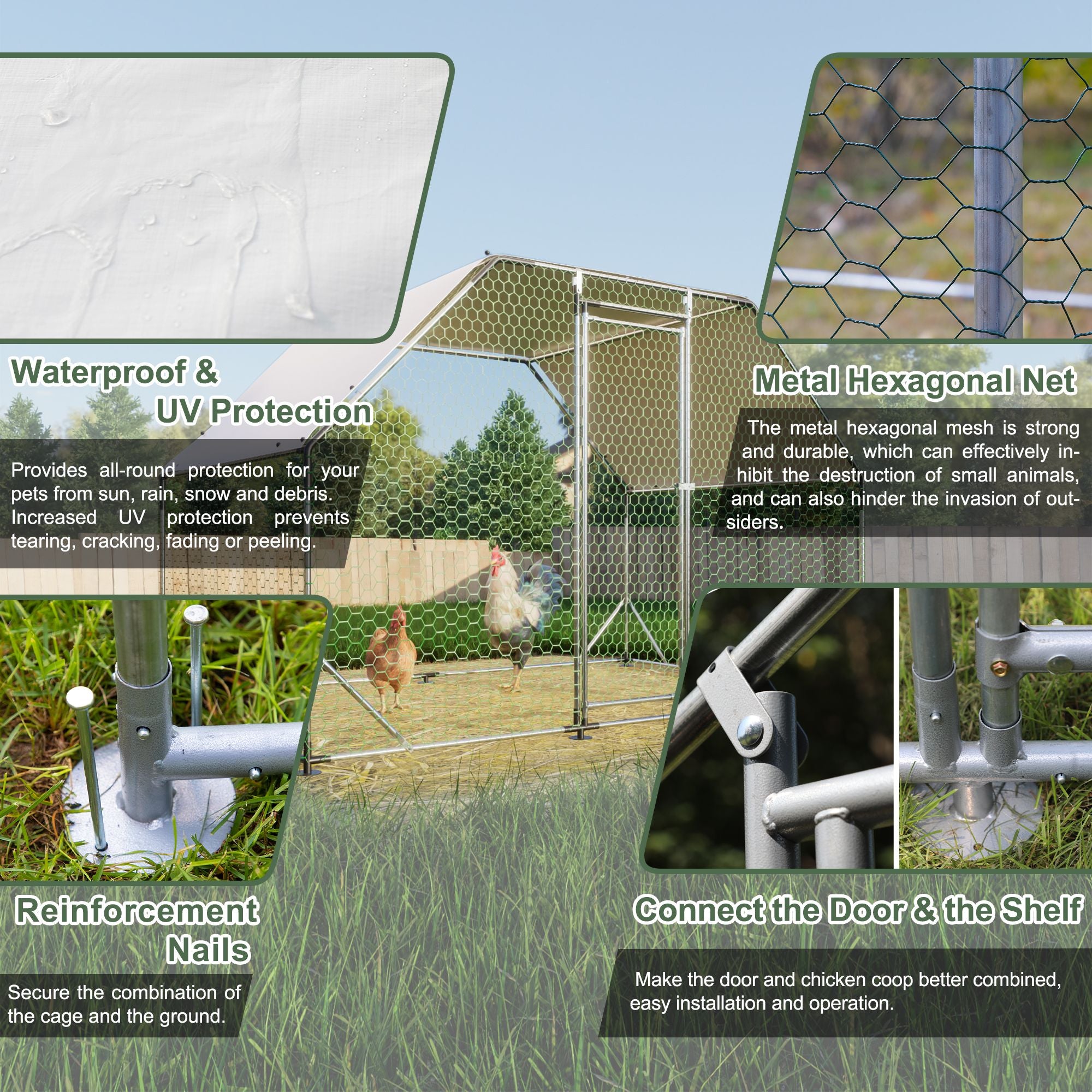Galvanized Steel Walk-In Poultry Coop with Weatherproof Cover