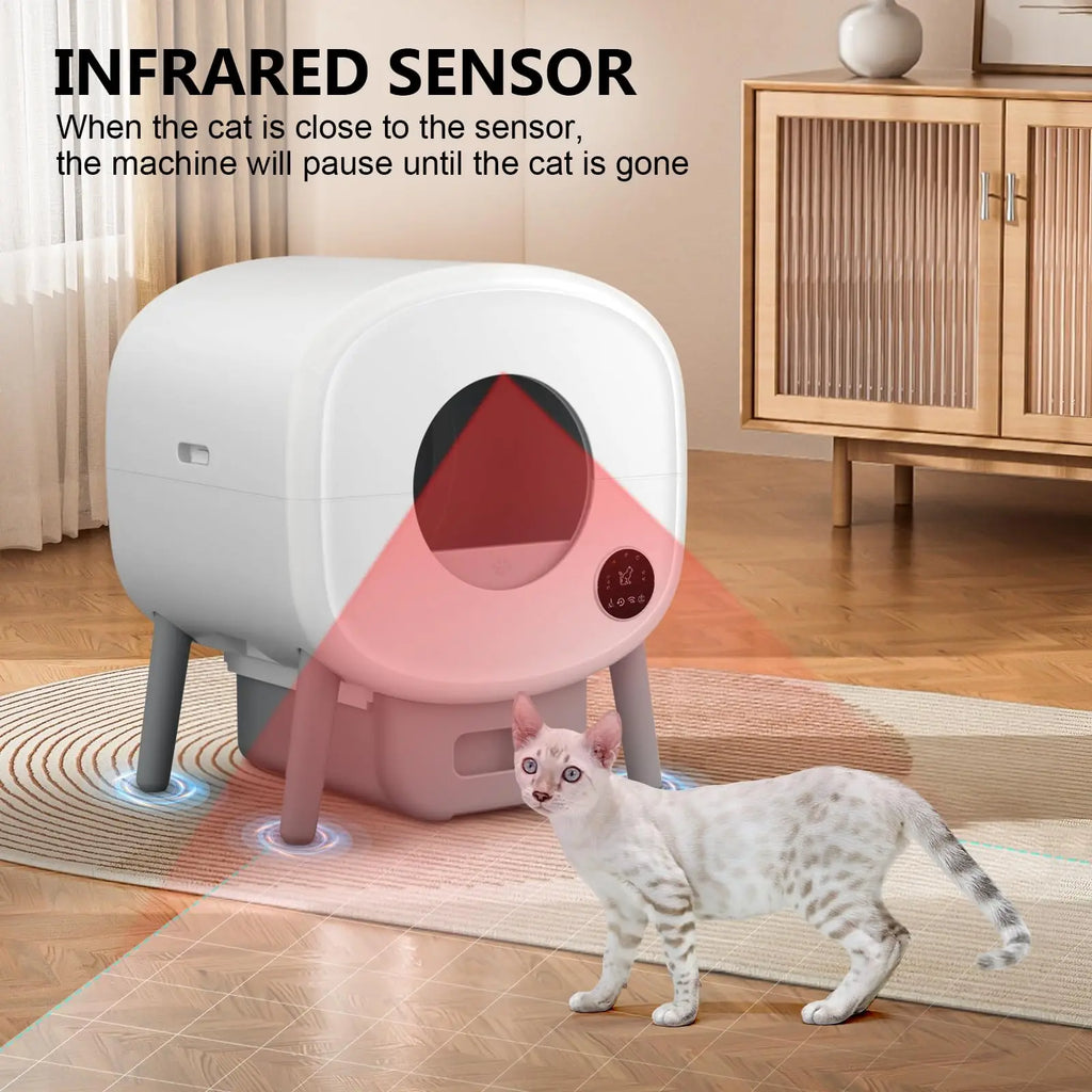 Automatic Self-Cleaning Cat Litter Box with App Monitoring and Safety Pause