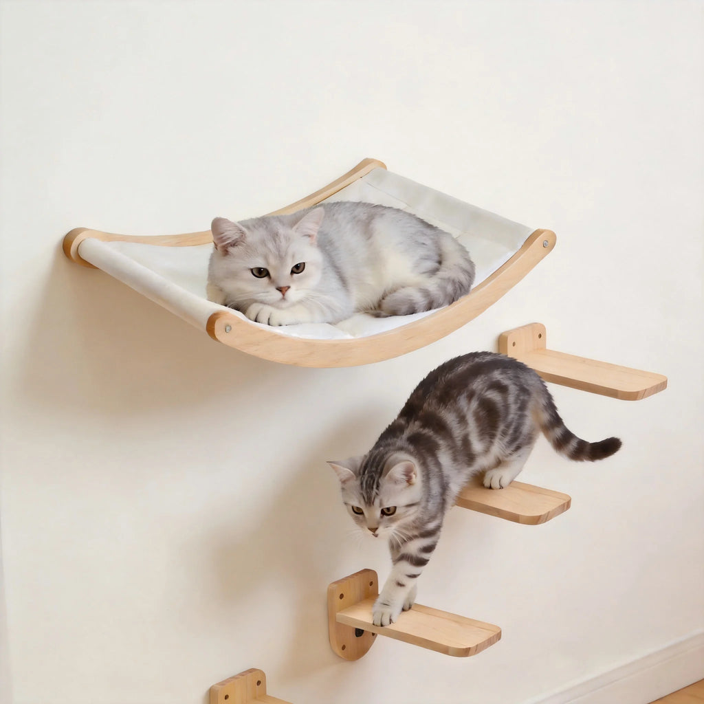 Wall-Mounted Cat Hammock and Climbing Shelf for High Perches