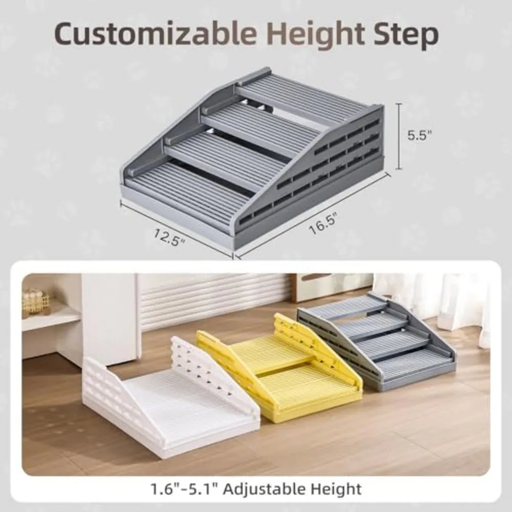Adjustable Cat Litter Box Step with Litter Trapping Tray