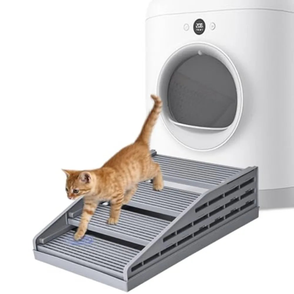 Adjustable Cat Litter Box Step with Litter Trapping Tray