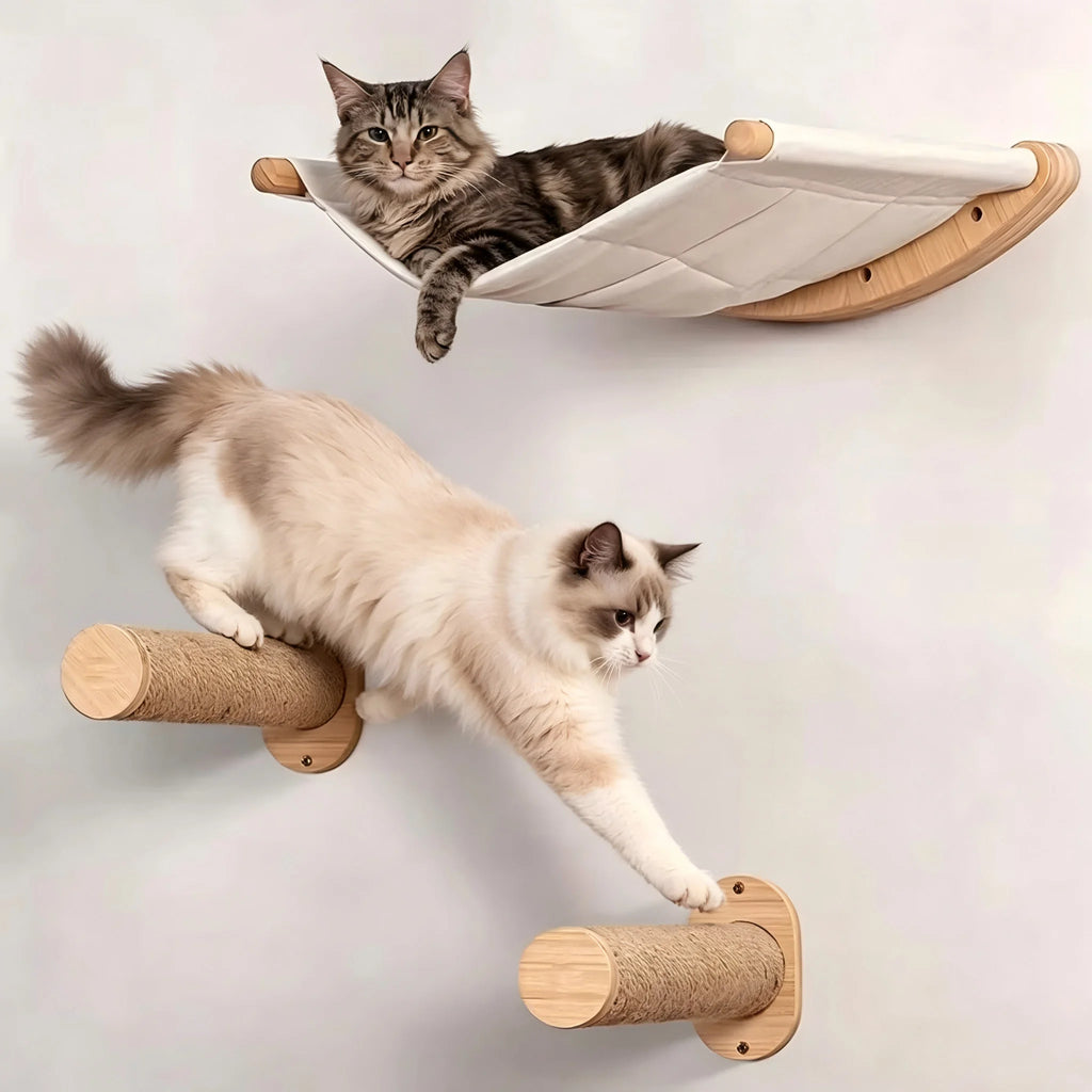 Wall-Mounted Cat Hammock and Climbing Shelf for High Perches
