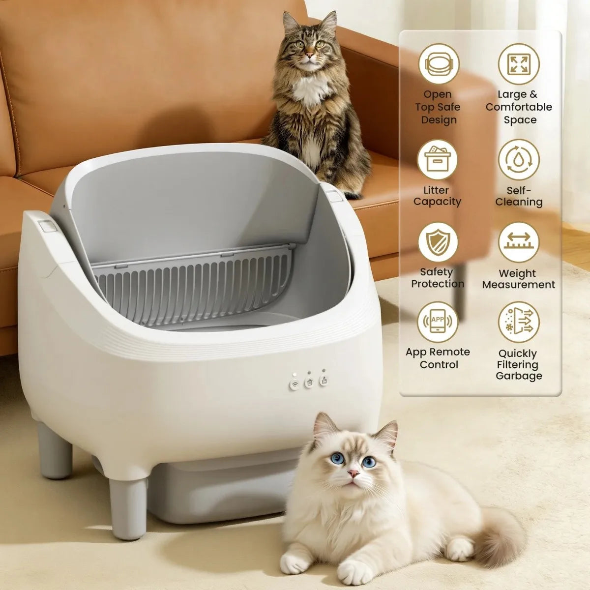 Smart Self-Cleaning Cat Litter Box with App Monitoring and Automatic Sifting