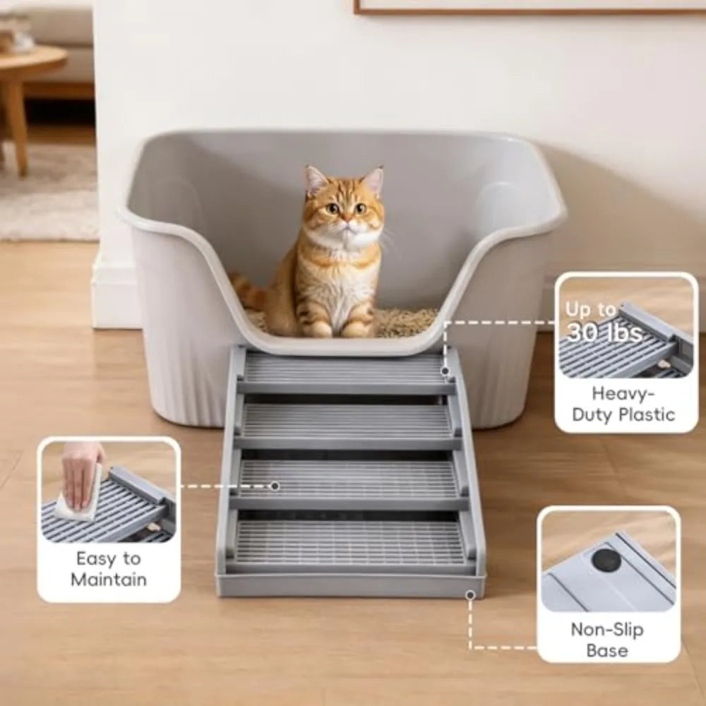 Adjustable Cat Litter Box Step with Litter Trapping Tray