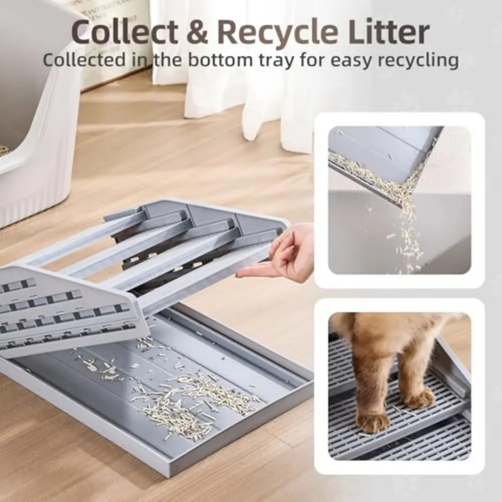 Adjustable Cat Litter Box Step with Litter Trapping Tray