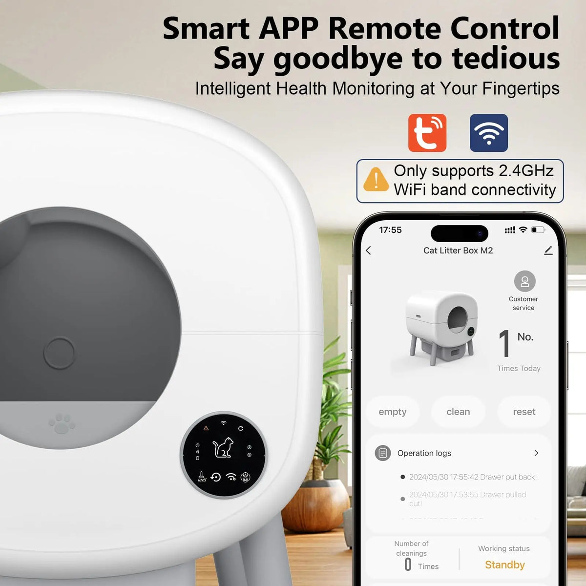 Automatic Self-Cleaning Cat Litter Box with App Monitoring and Safety Pause
