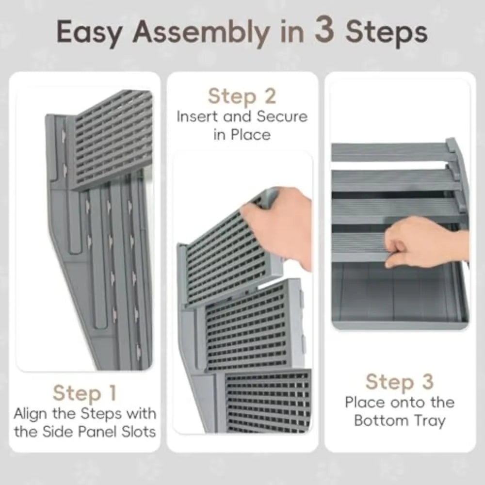 Adjustable Cat Litter Box Step with Litter Trapping Tray