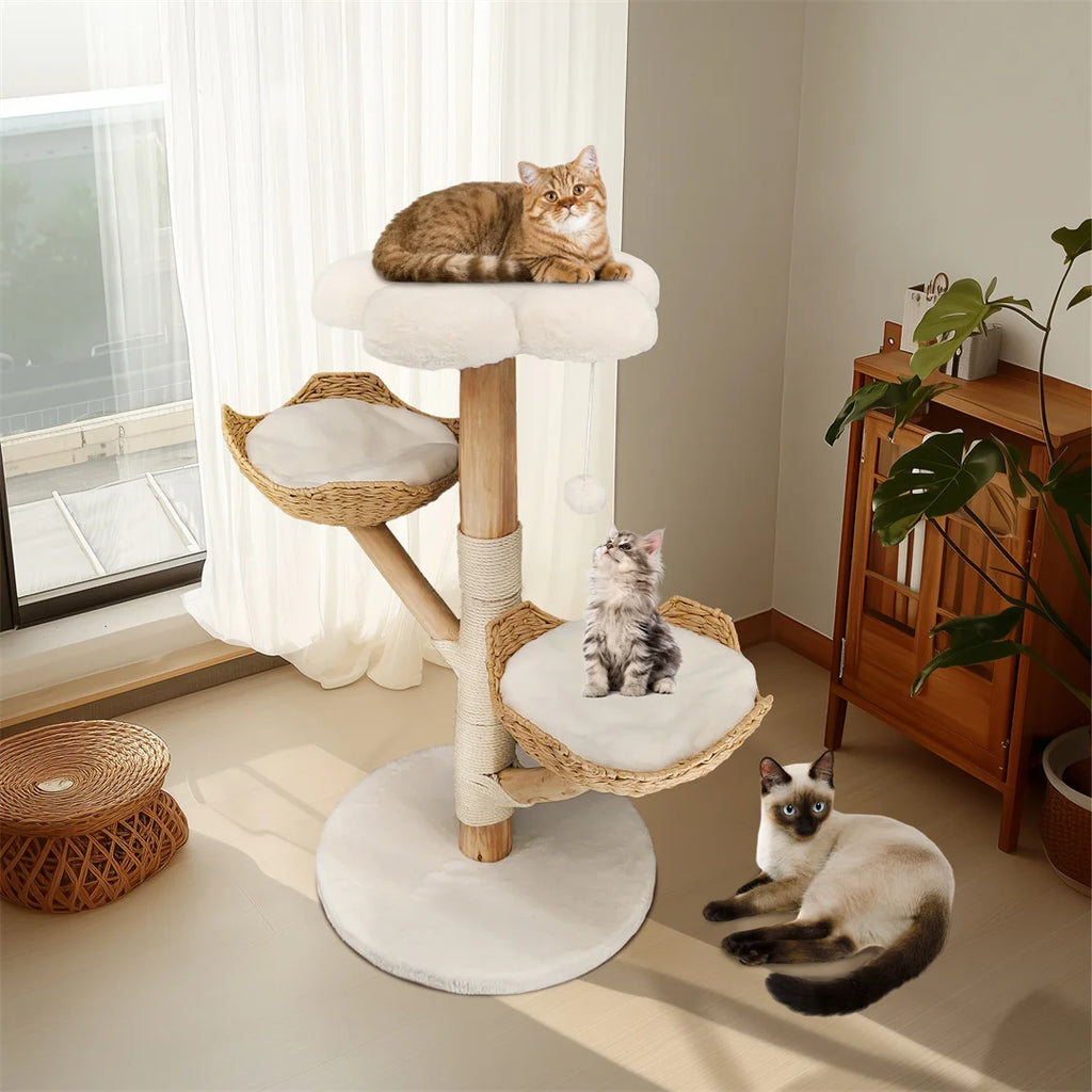 Multi-Level Cat Climbing Tower with Cushioned Platforms and Scratching Post