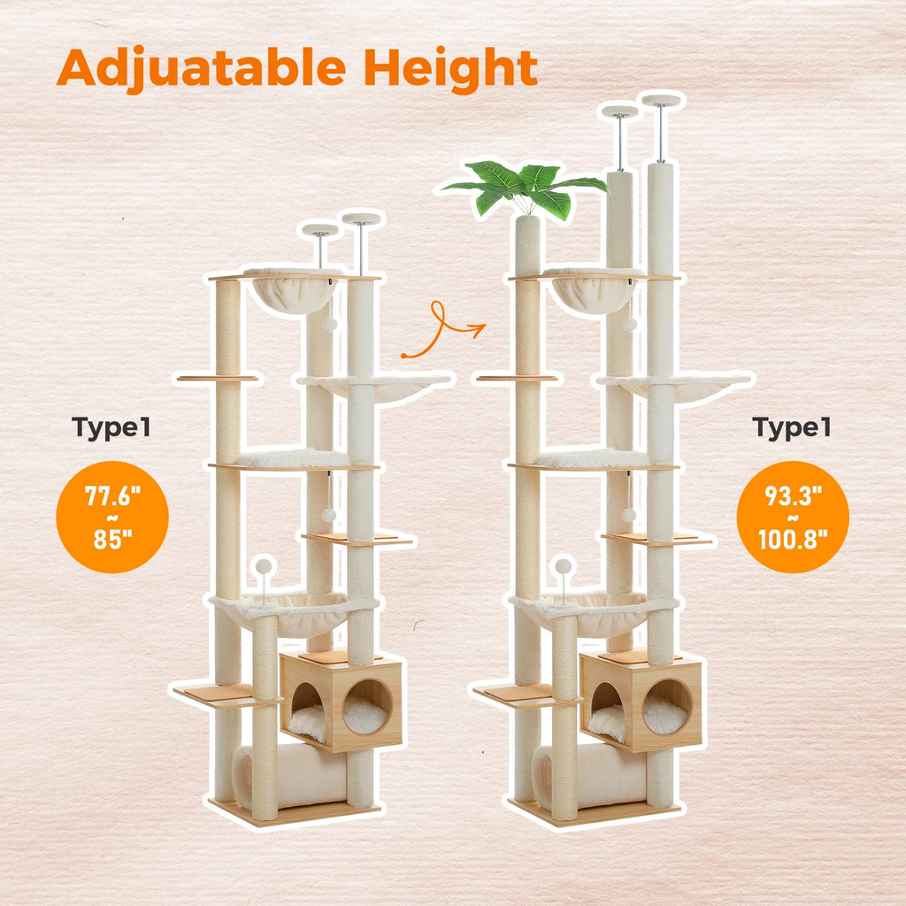 Floor-to-Ceiling Cat Activity Tower with Condo and Hammock
