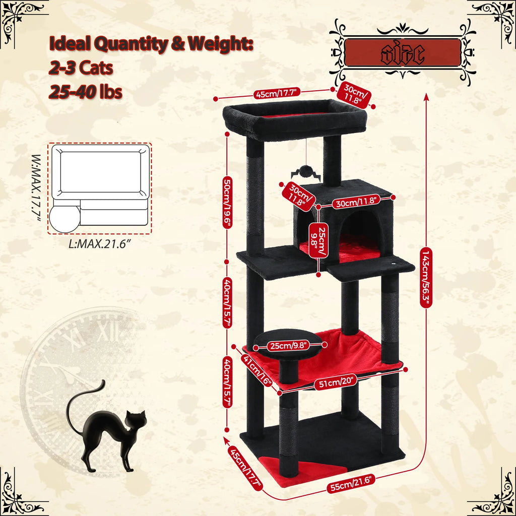 Indoor Cat Tree with Hammock, Condo, Top Perch, and Sisal Scratching Posts