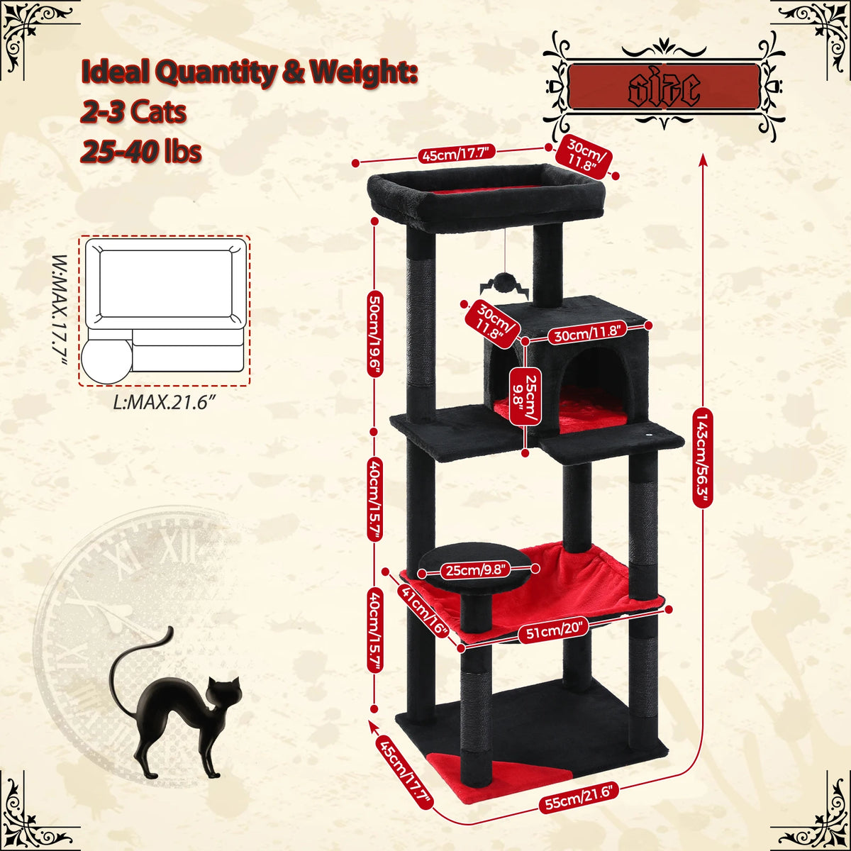 Tall Cat Tower with Hammock, Condo, Top Perch, and Sisal Scratching Posts