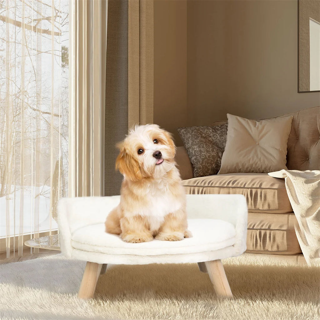 Plush Cat Bed Chair with Water-ready Cushion and Wood Legs