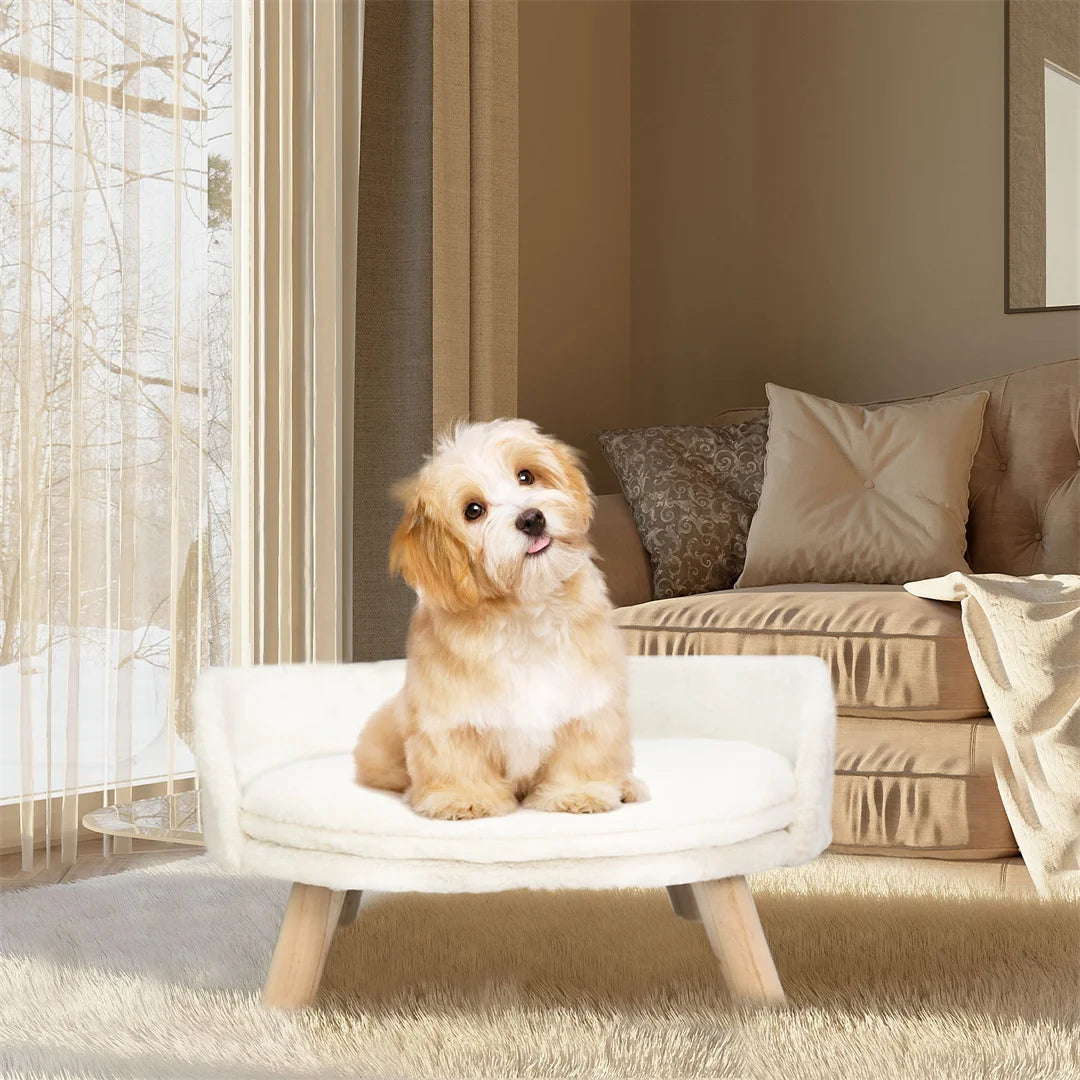 Plush Cat Bed Chair with Water-ready Cushion and Wood Legs