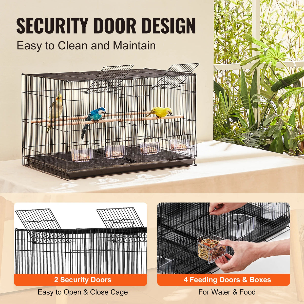 Divided Small Bird Cage with Perches, Feeding Doors, and Sliding Tray