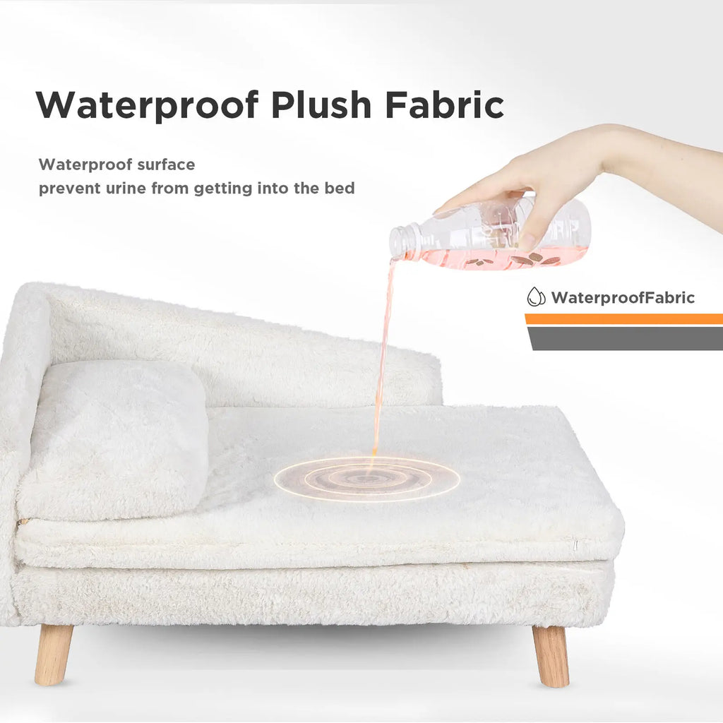 L-Shaped Elevated Pet Sofa with Plush Cushion for Cats and Small Dogs