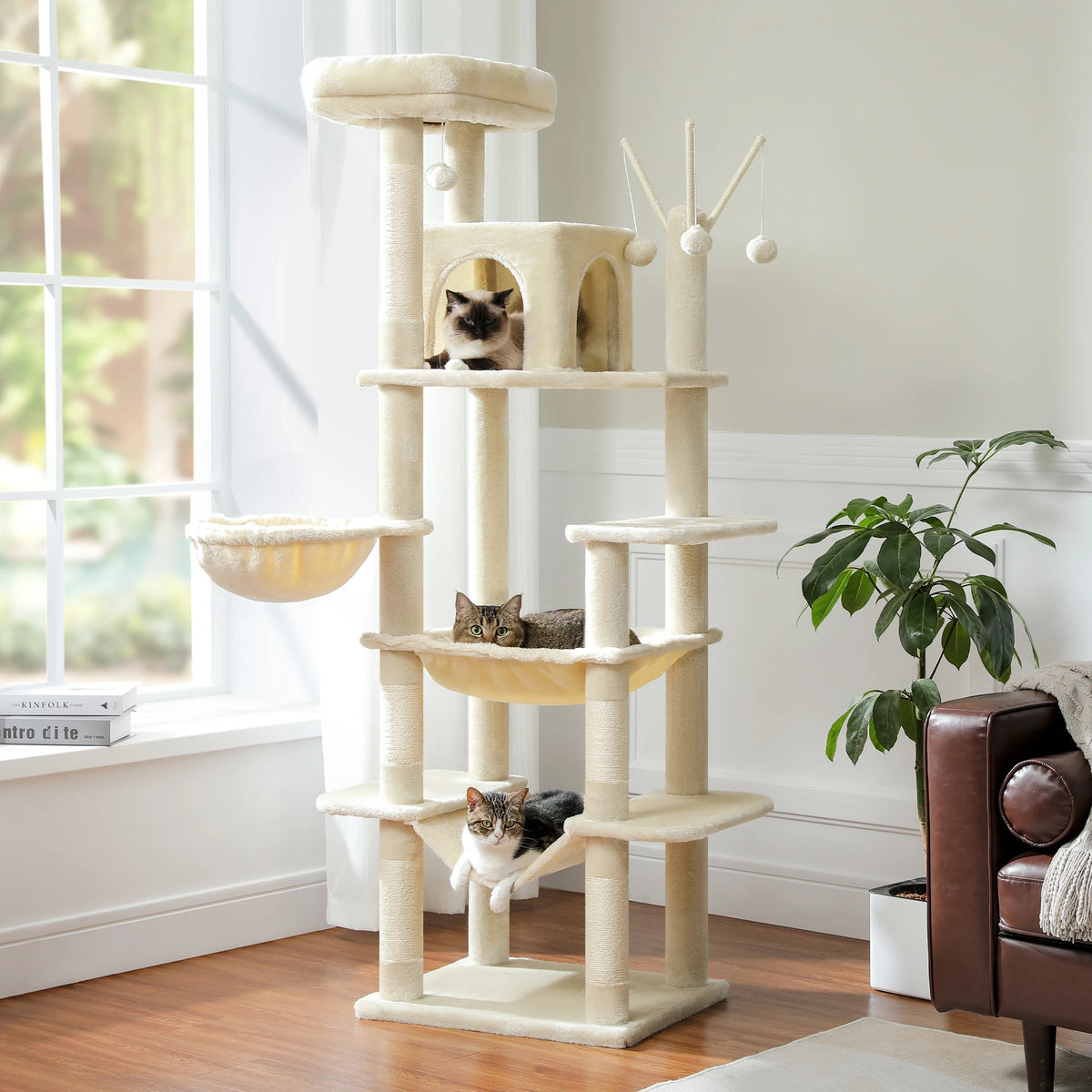 Multi-Level Cat Tower with Oversized Hammock and Climbing Perches