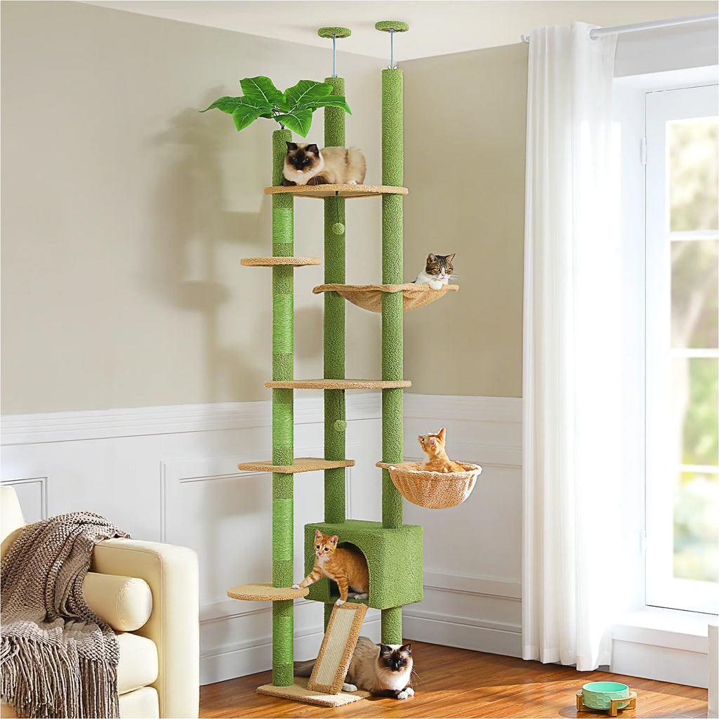 Floor-to-Ceiling Cat Activity Tower with Condo and Hammock
