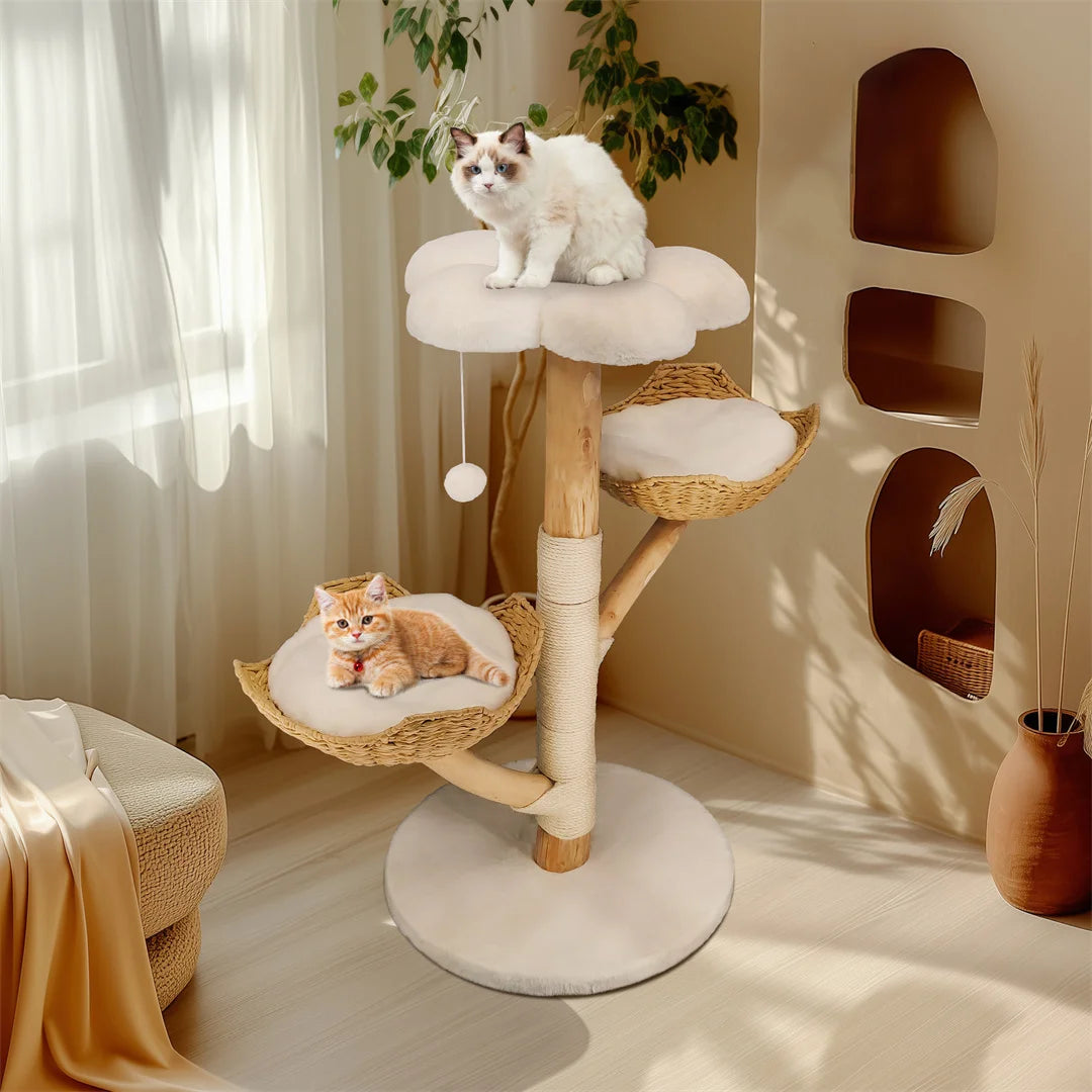 Modern Cat Climbing Tower with Scratching Post and Top Basket
