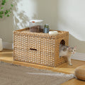Handwoven Cat Litter Box Cabinet with Taller Doorway and Flip-Up Lid