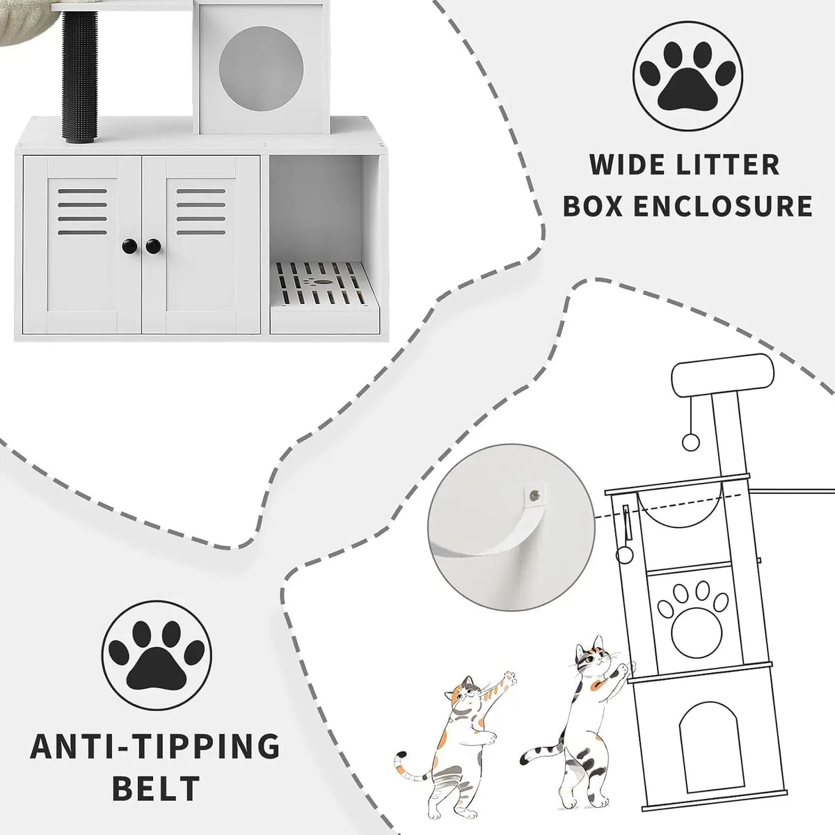 Multi-Level Cat Tower with Hidden Litter Box Cabinet, Soft Perch, and Scratching Posts