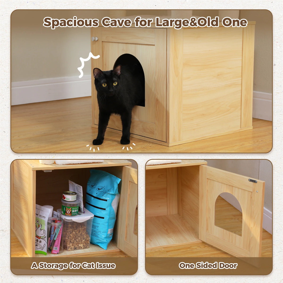 Multi-Level Indoor Cat Tower with Litter Box Cabinet and Hammock
