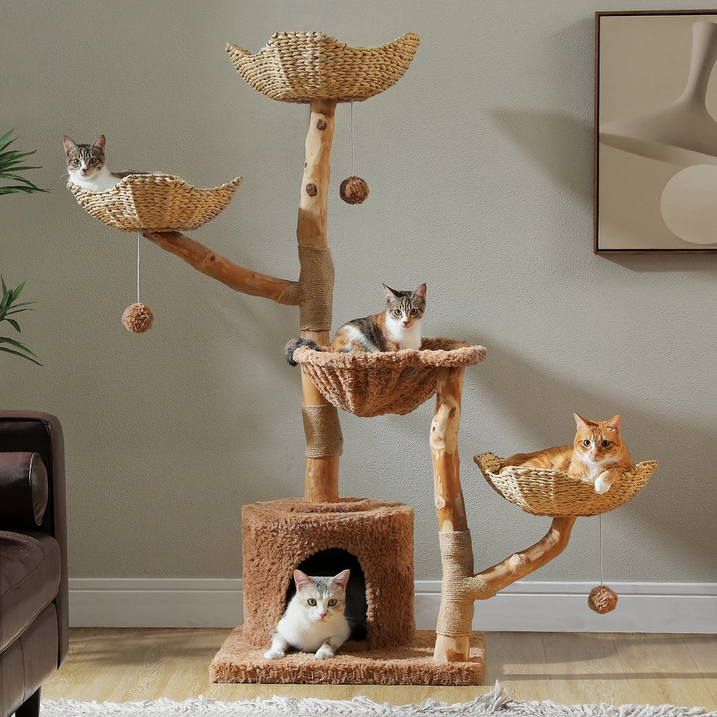 Multi-Level Indoor Cat Tower with Scratching Post and Cozy Den