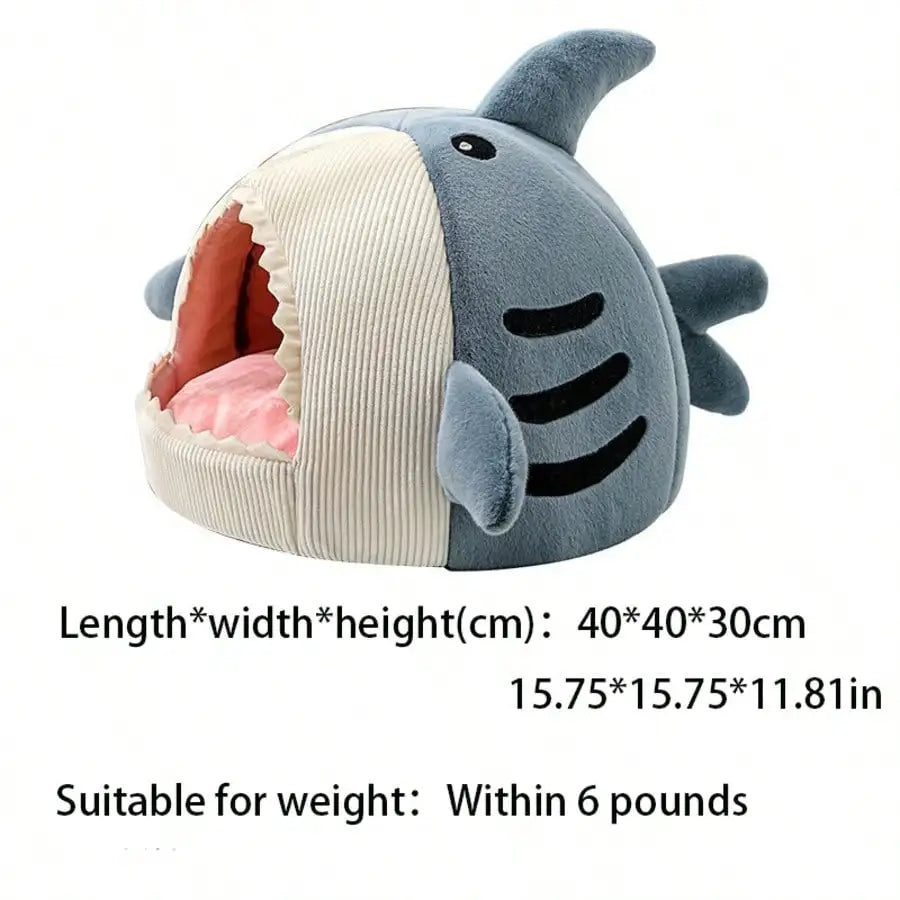 Shark-Shaped Enclosed Pet Bed for All-Season Dog and Cat Comfort