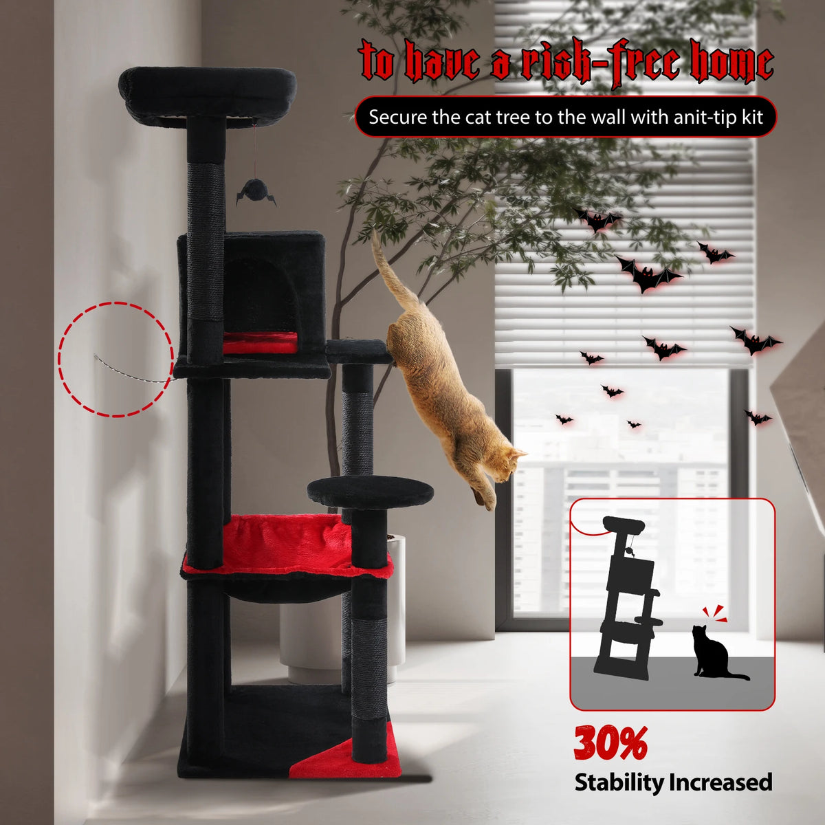 Indoor Cat Tree with Hammock, Condo, Top Perch, and Sisal Scratching Posts