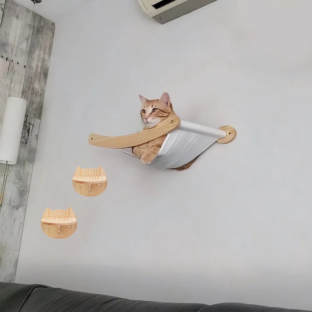Wall-Mounted Cat Hammock and Stairway for Vertical Territory
