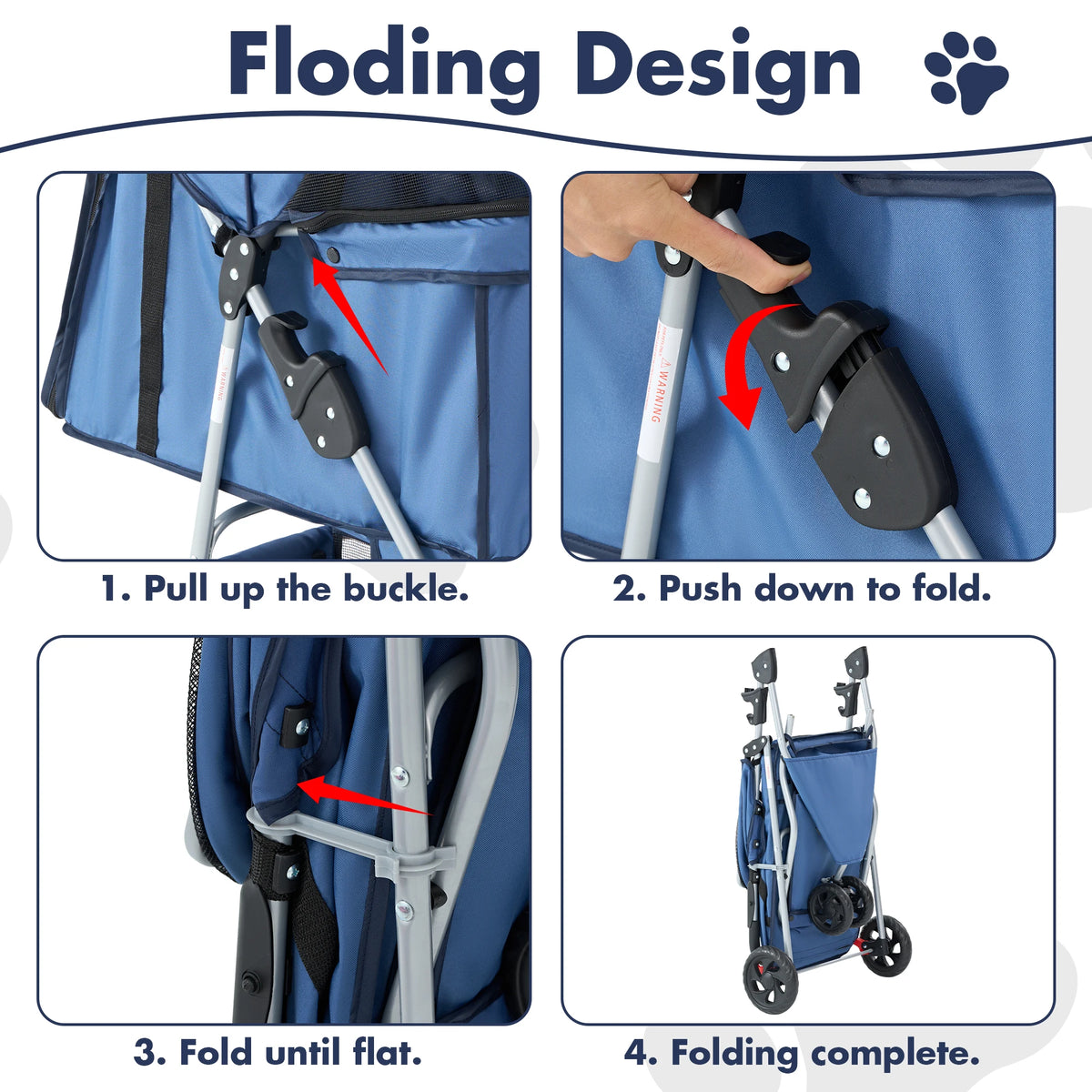 Foldable 3-Wheel Pet Stroller with Mesh Cabin, Basket, and Cup Holders