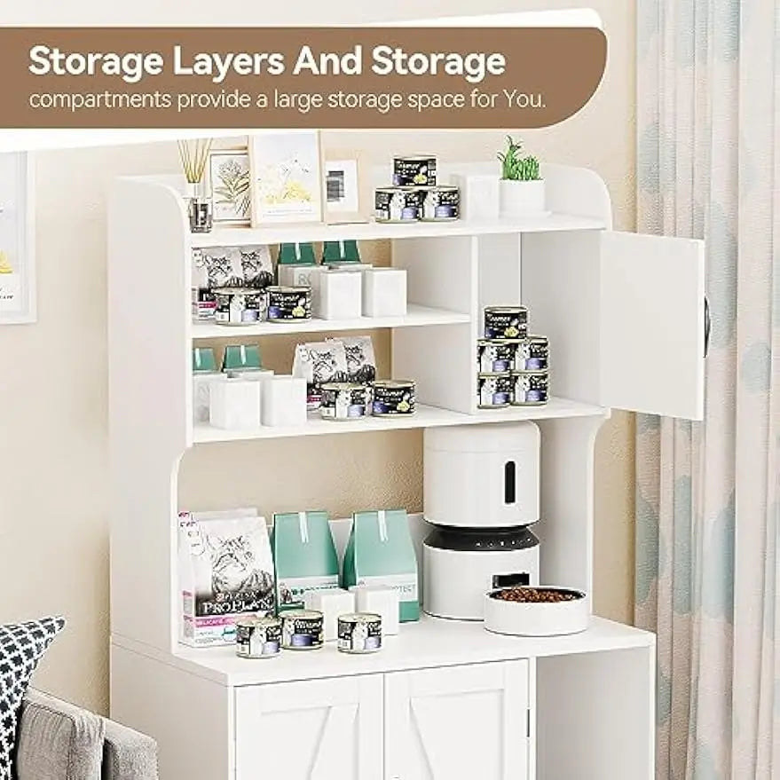 Hidden Cat Litter Box Enclosure with Storage and Dog-Resistant Design