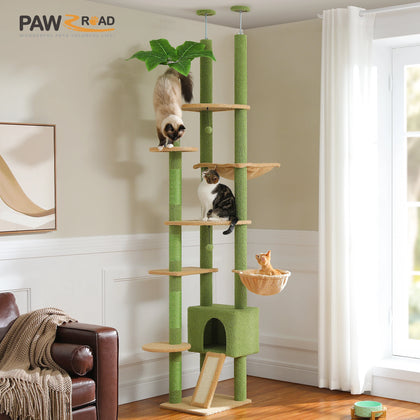 Plant-Inspired Floor-to-Ceiling Cat Tower with Condo, Hammock, and Scratching Post