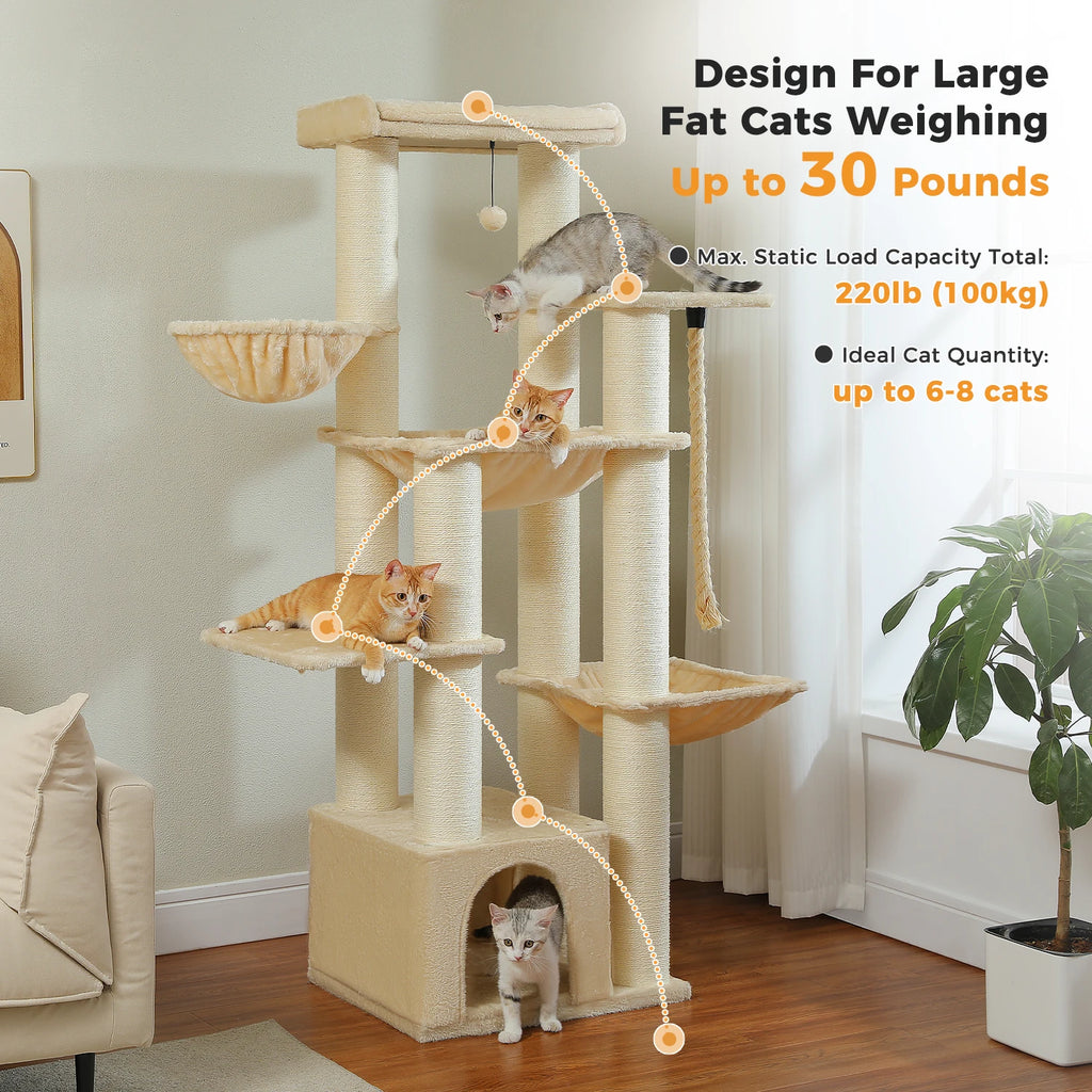 Multi-Level Cat Tree Built for Large Cats and Multi-Cat Homes