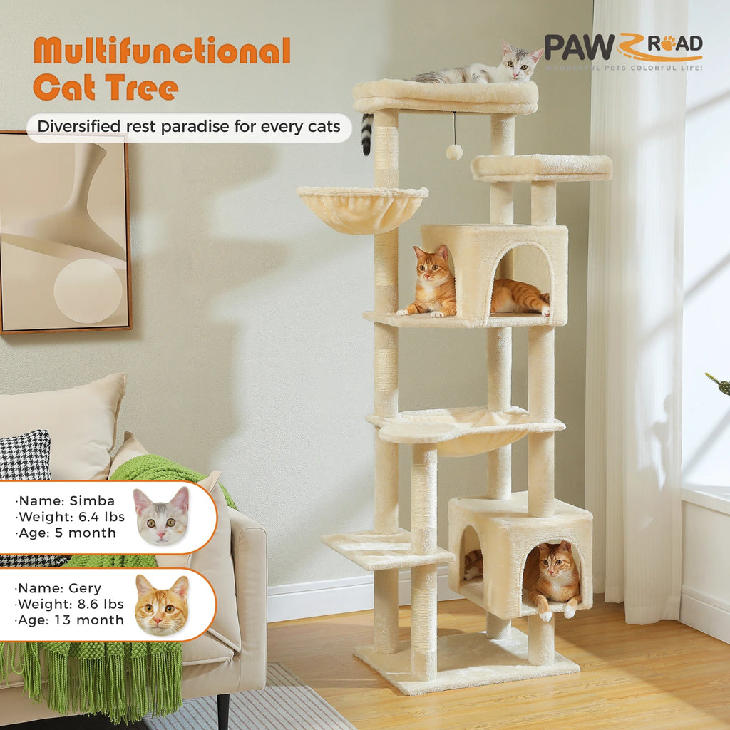 Multi-Level Cat Tower with Condos, Hammock, and Sisal Scratching Posts