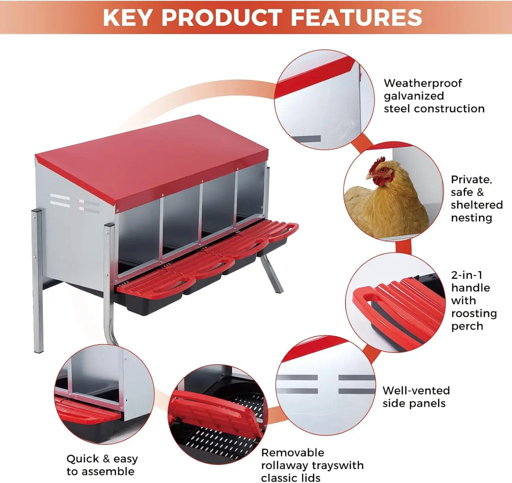 Wall-Mount or Freestanding Poultry Nesting Box with Roll-Out Egg Tray