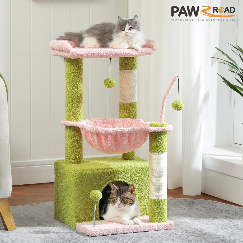 4-in-1 Indoor Cat Tower with Condo, Hammock, and Sisal Scratching Post