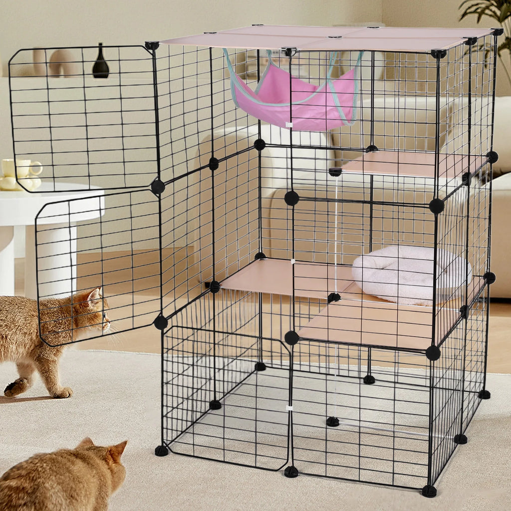 3-Tier Indoor Cat Enclosure with Hammock and Bed