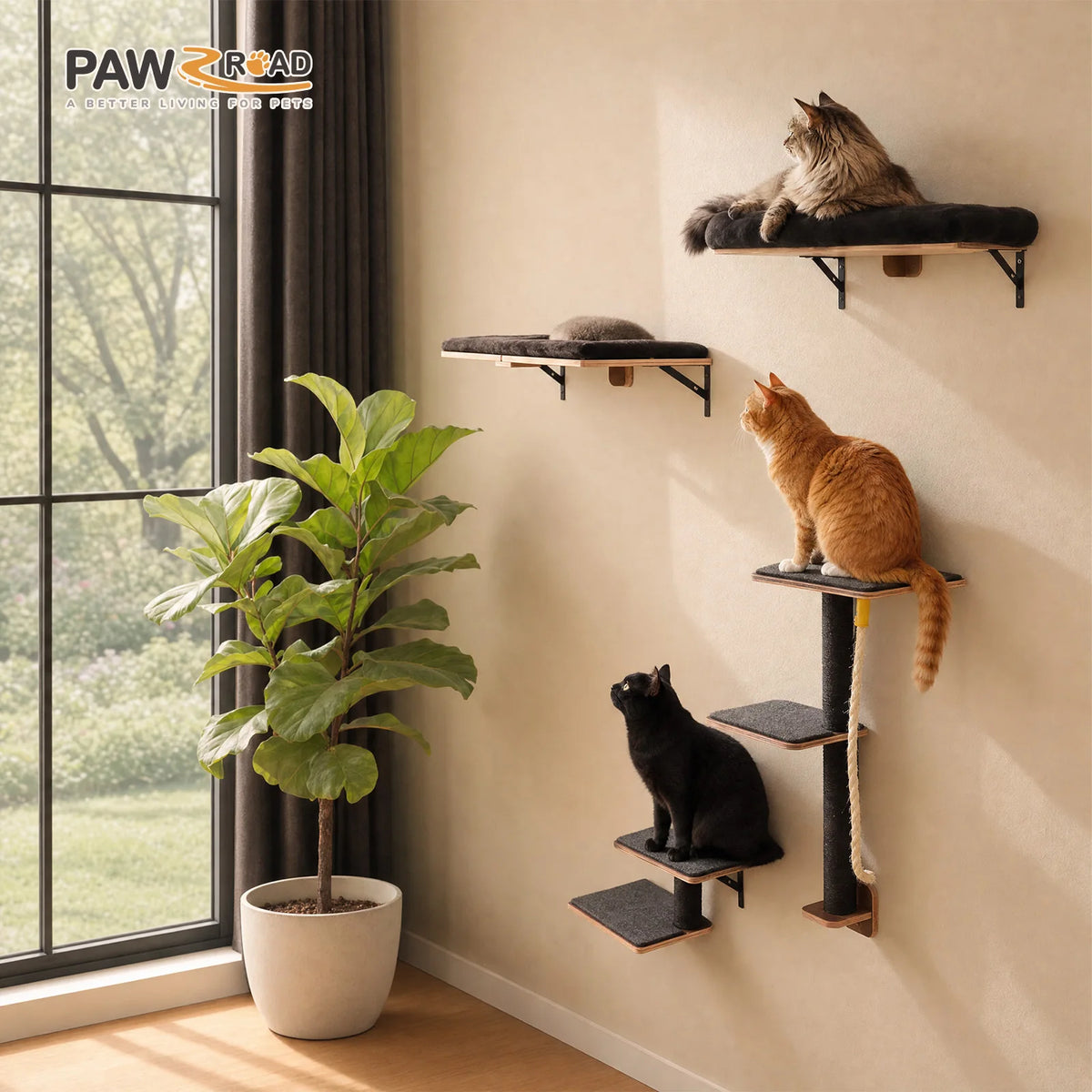 Modular Wall-Mounted Cat Climbing Set with Perches and Sisal Scratching Posts