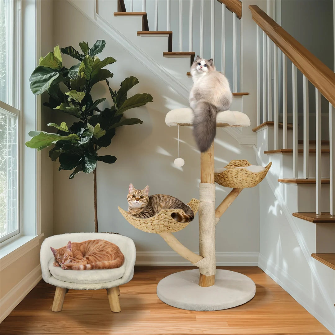 Multi-Level Cat Climbing Tower with Cushioned Platforms and Scratching Post