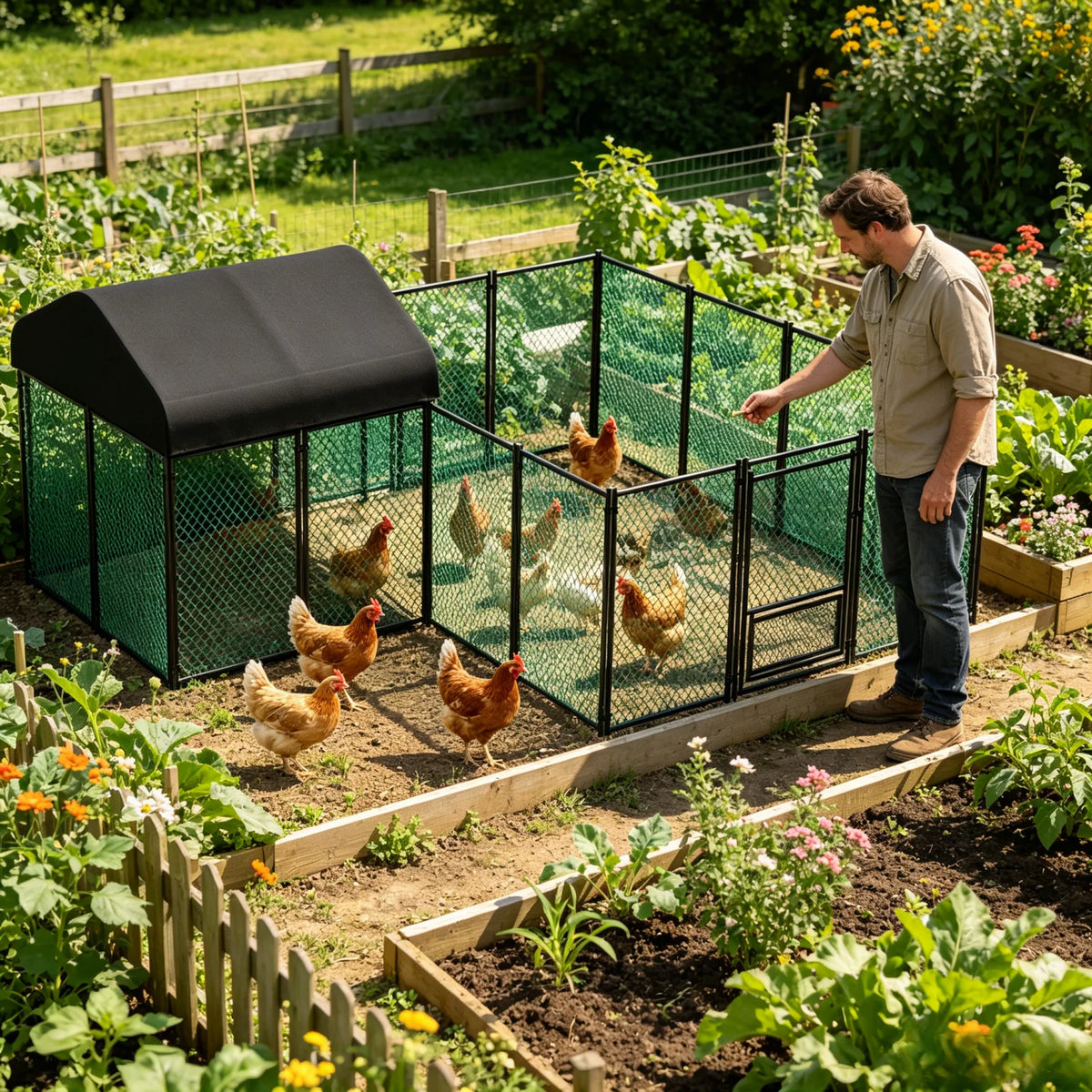 Outdoor Walk-In Poultry Enclosure with Gate and water-ready Cover