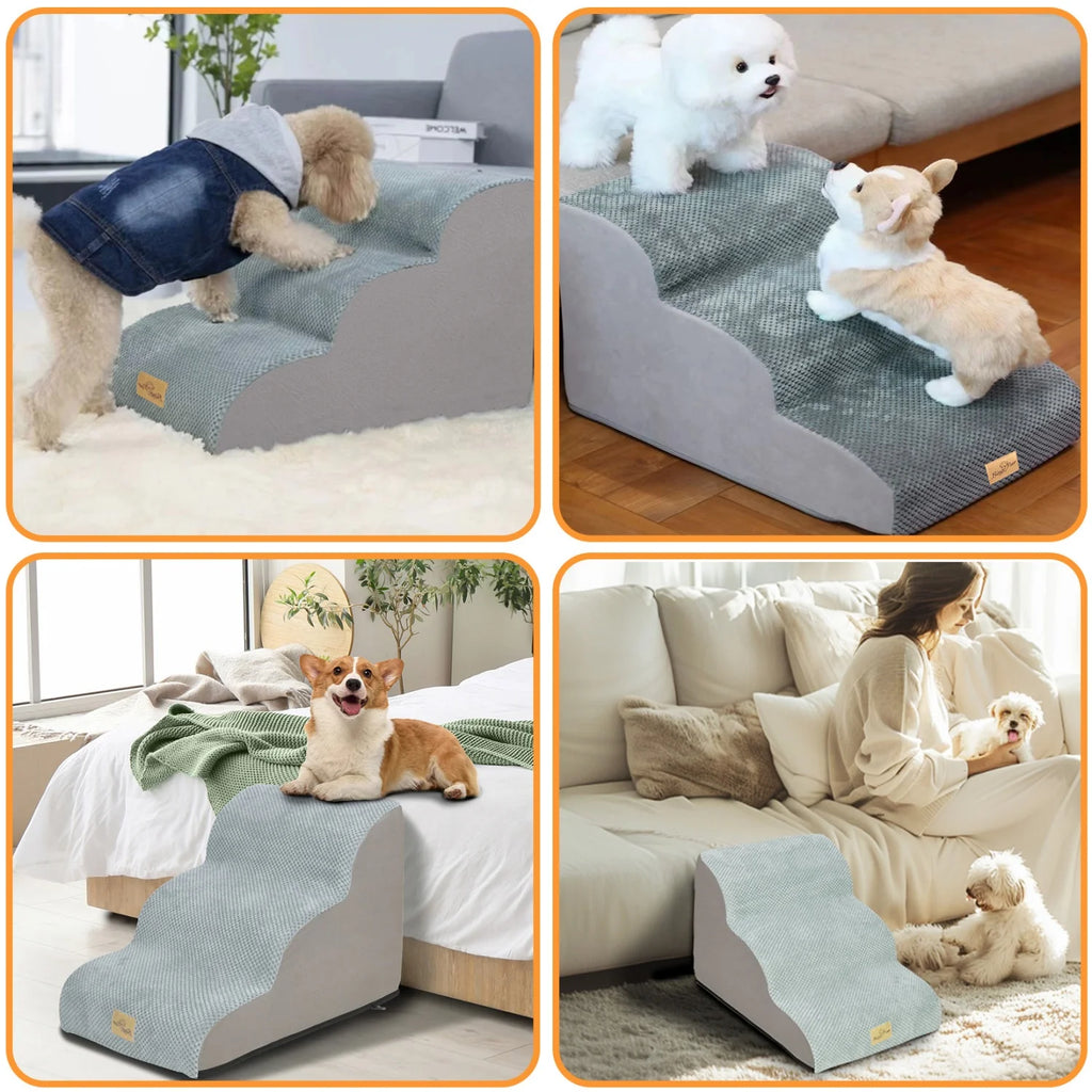 Curved Dog Stairs with Removable Cover for Sofa and Bed