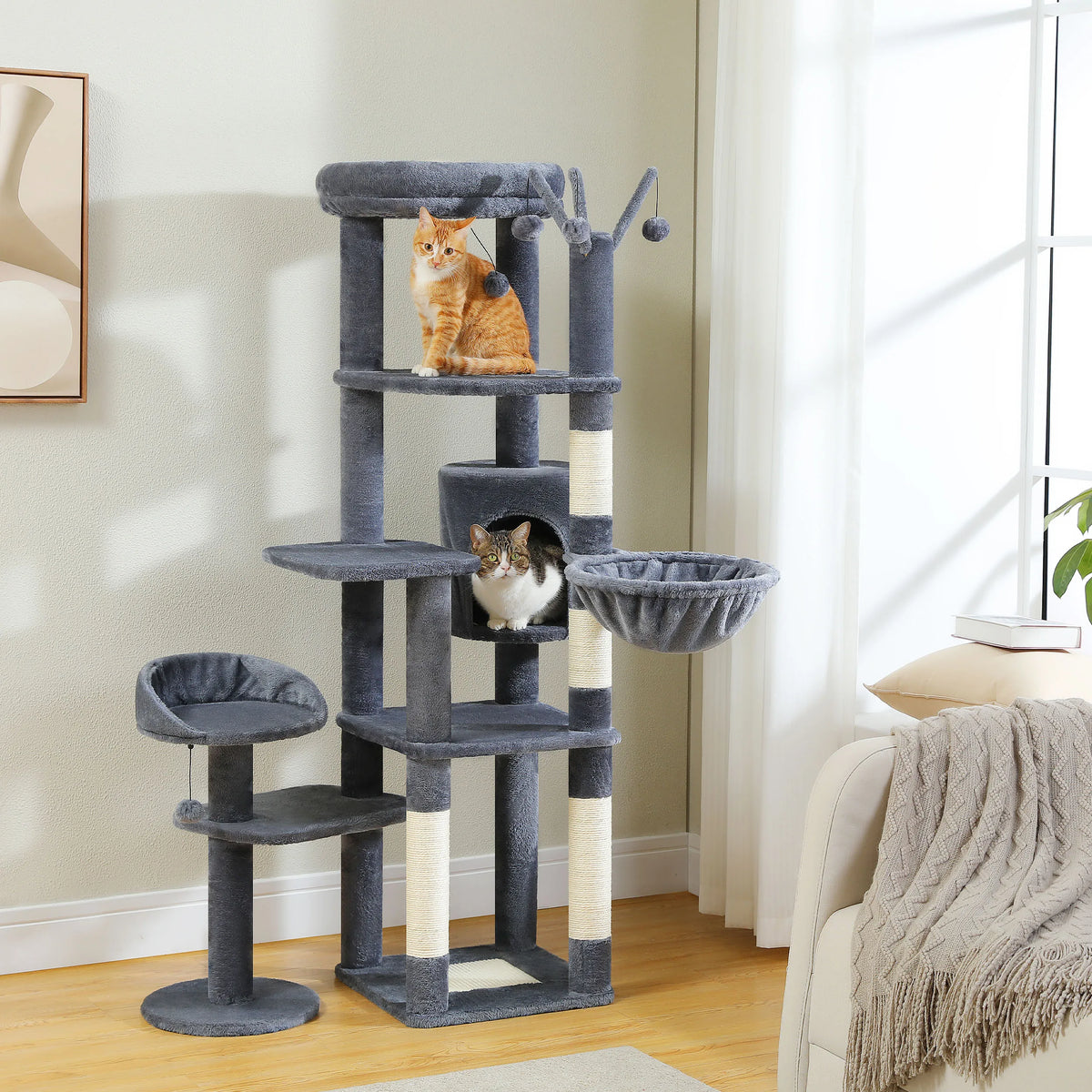 Multi-Level Indoor Cat Tree with Condo, Hammock, and Scratching Post