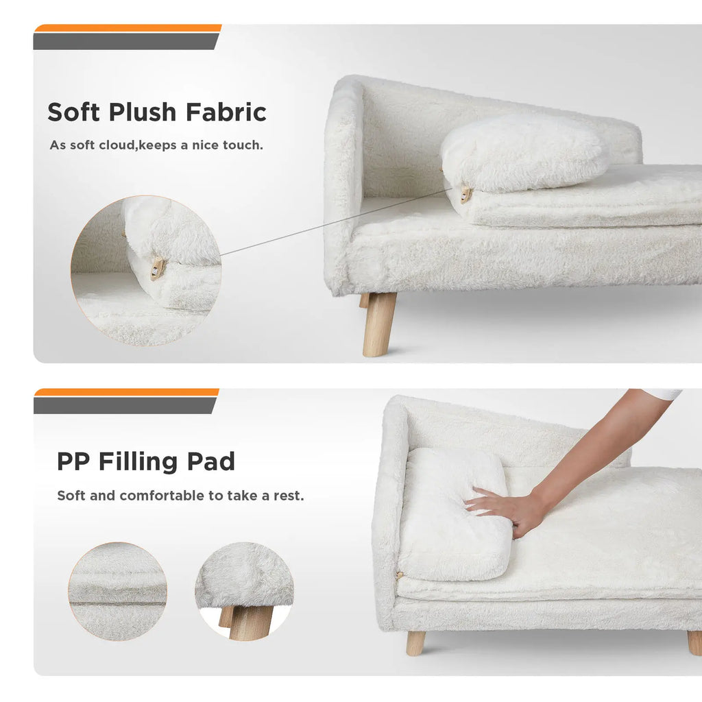 L-Shaped Elevated Pet Sofa with Plush Cushion and Pillow
