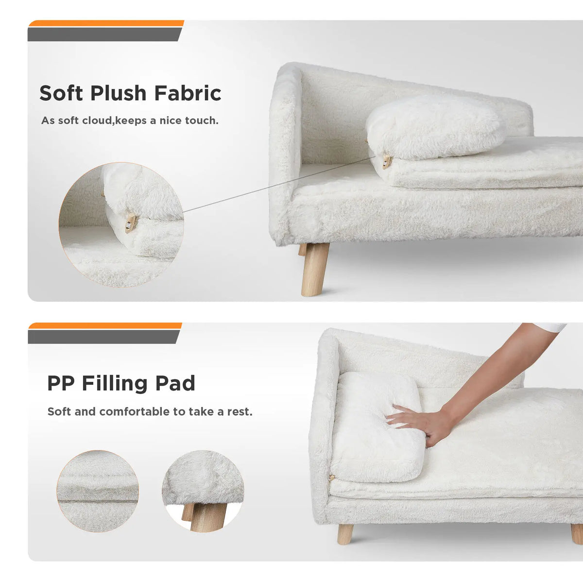 L-Shaped Elevated Pet Sofa with Plush Cushion and Pillow