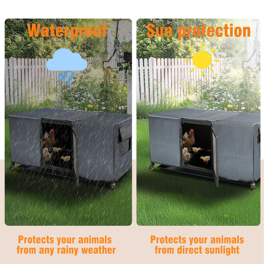 Wheeled Chicken Coop with water-ready Cover and Slide-Out Tray