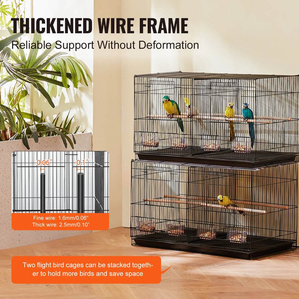 Divided Small Bird Cage with Perches, Feeding Doors, and Sliding Tray