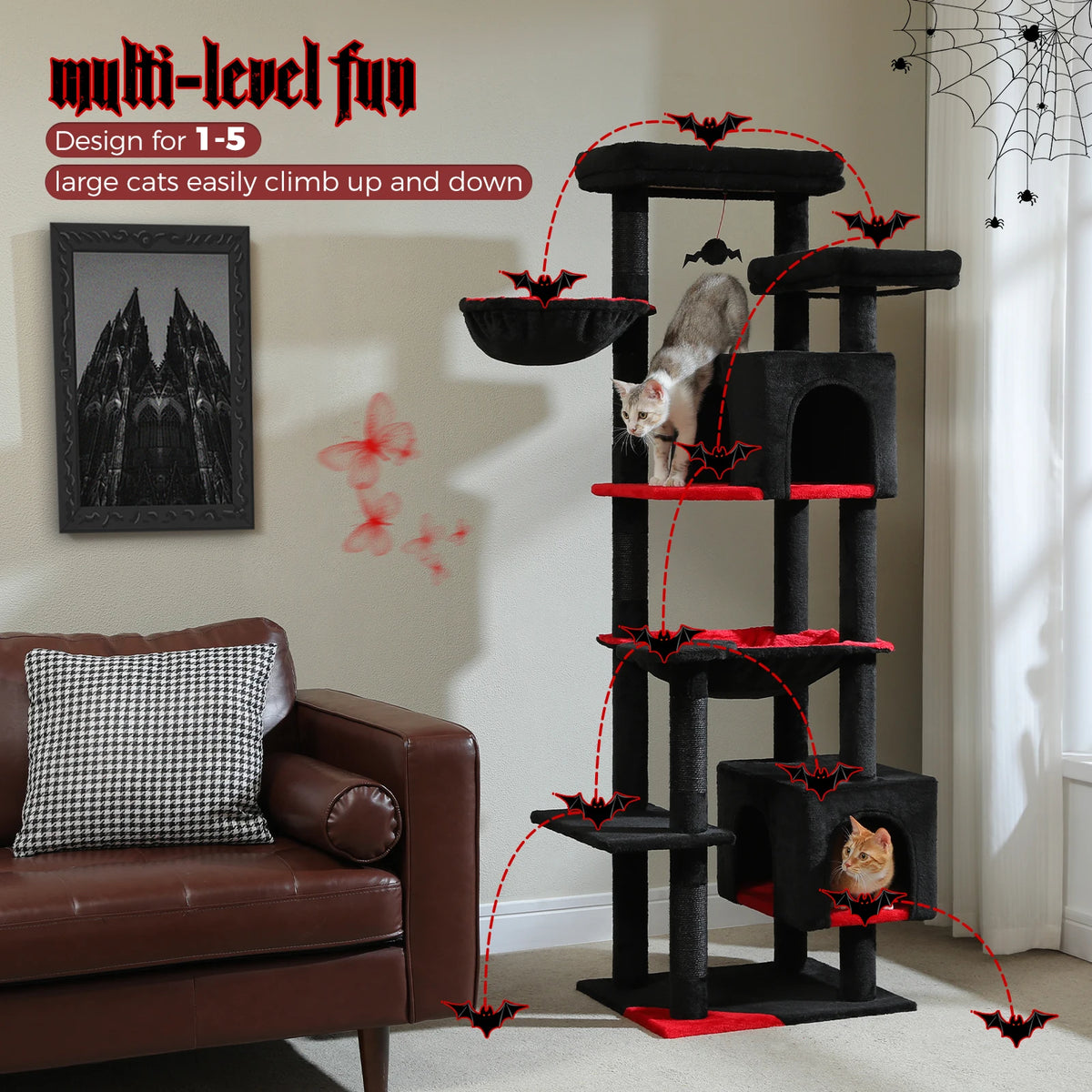 Multi-Level Cat Tower with Condos, Hammock, and Sisal Scratching Posts