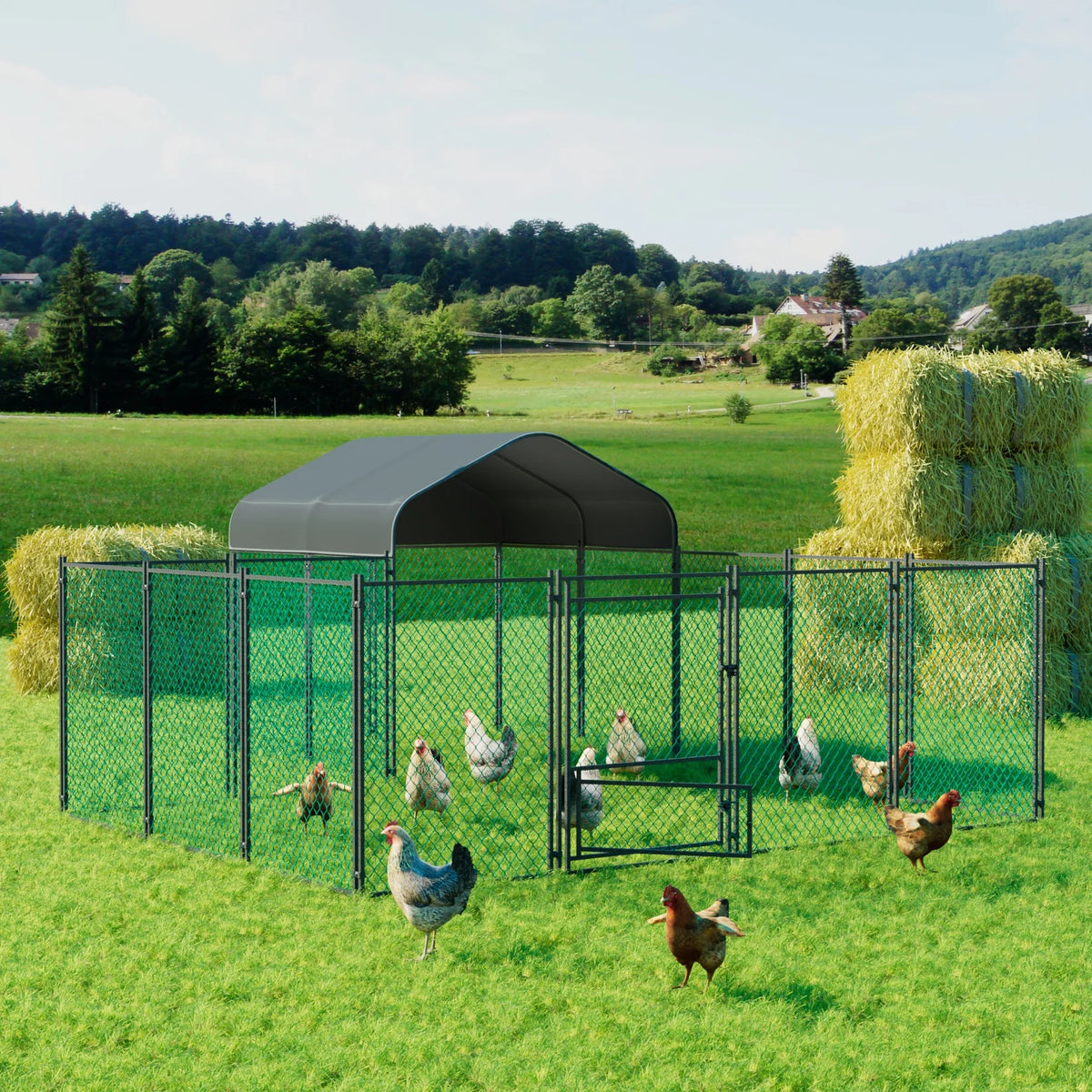 Outdoor Walk-In Poultry Enclosure with Gate and water-ready Cover
