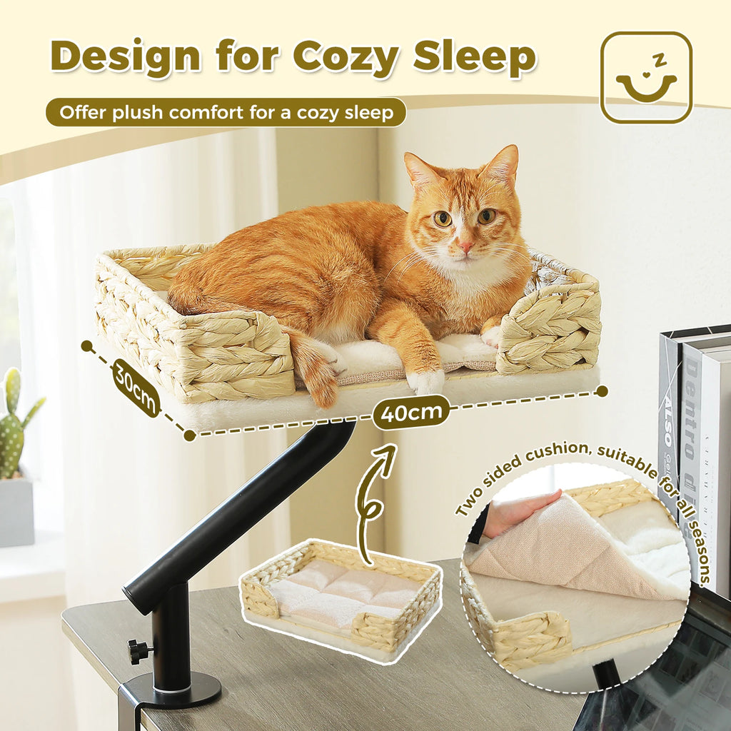 360° Rotatable Cat Desk Bed with Adjustable Clamp Mount