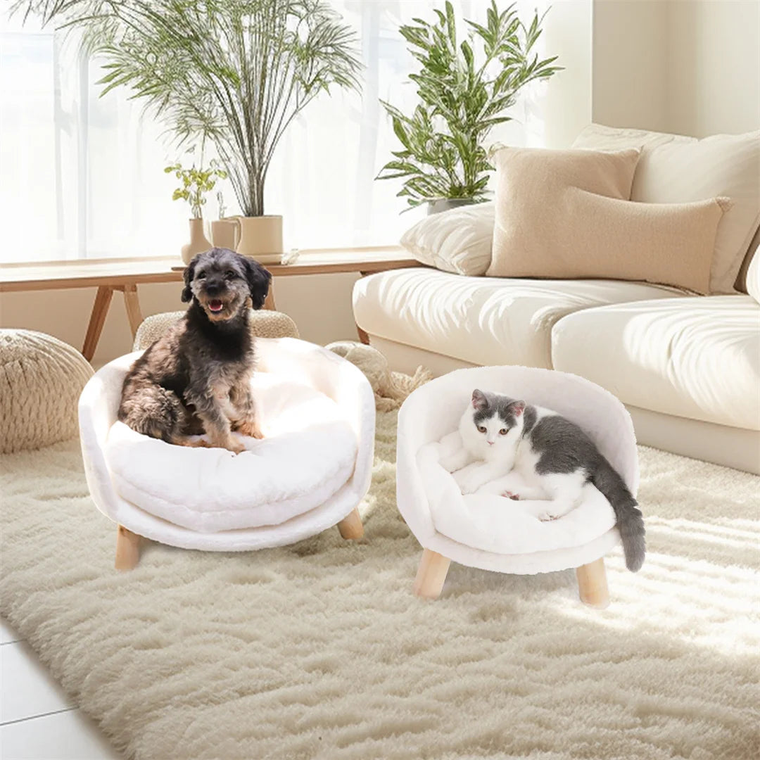 Plush Cat Bed Nesting Chair with Washable water-ready Cushion and Wood Legs
